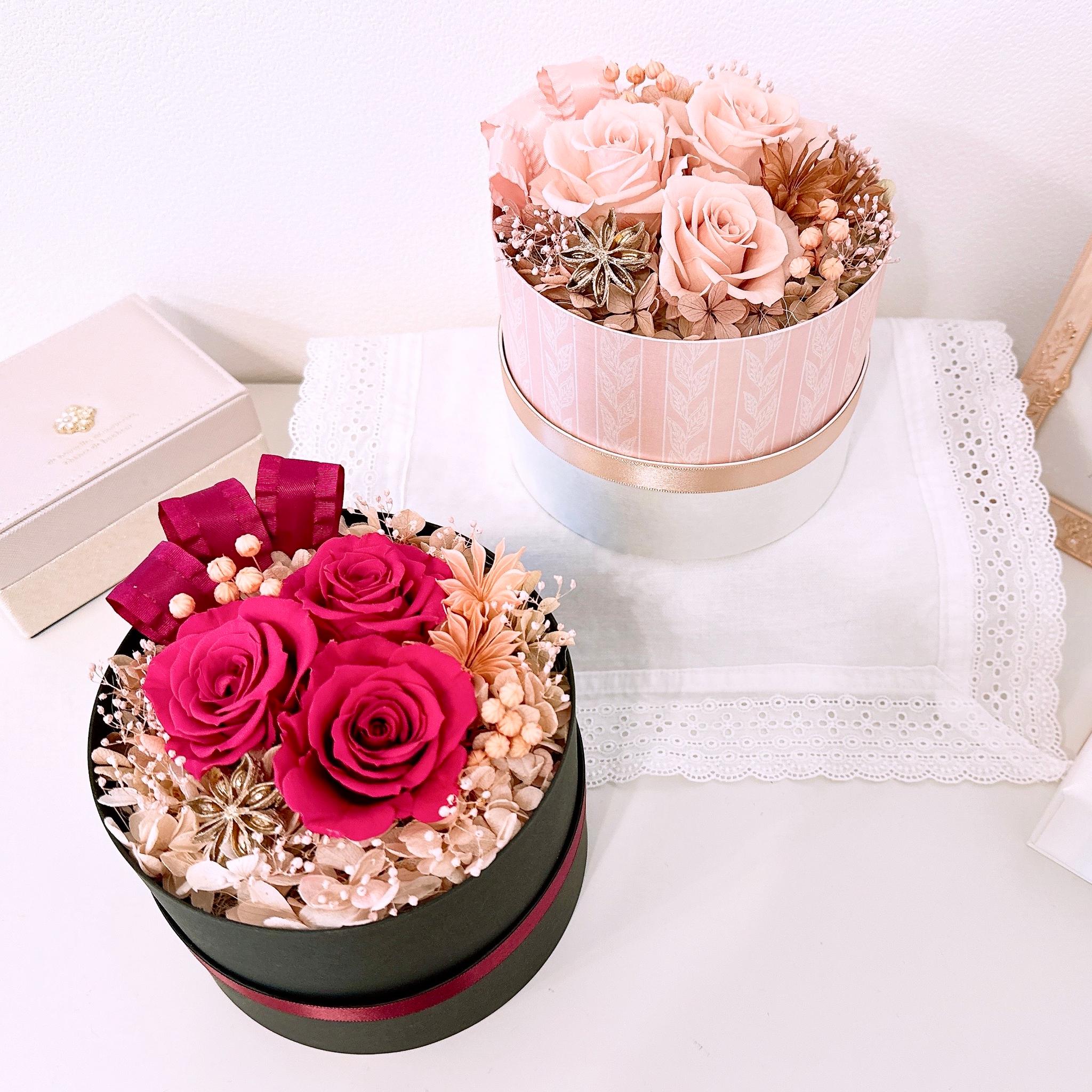 BOXアレンジ】ローズのフラワーボックス くすみピンク ルビー 母の日2026 ギフト 誕生日 記念日 結婚祝い